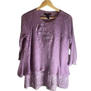 Ali Miles Women's Lavender 3/4 Sleeve Sequin Lace Trim Size PL